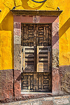 特写,石头,木质,入口,传统建筑,圣米格尔,墨西哥