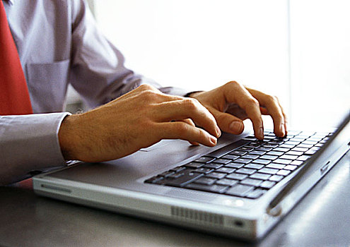 男人,手,键盘,笔记本电脑