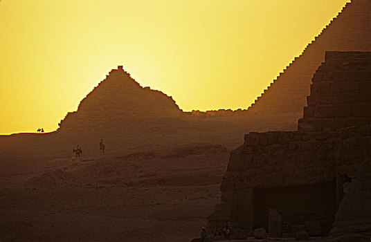 埃及,吉萨金字塔,日落