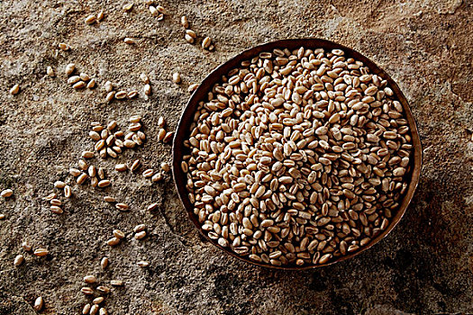 小麦作物,小麦,铜,碗,石头,表面