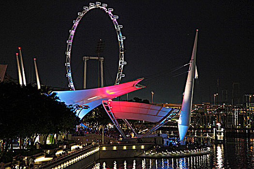 新加坡,码头,散步场所,夜晚,轮子