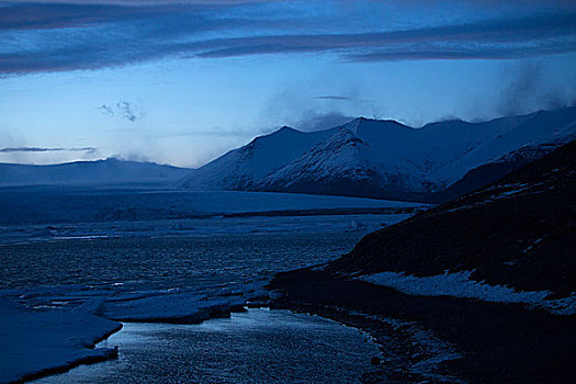 雪,火山,风景,冰河,泻湖,杰古沙龙湖,冰岛