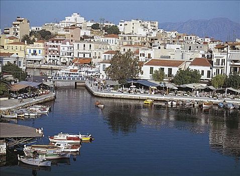 风景,阿基亚斯尼古拉斯,港口,克利特岛,希腊,欧洲