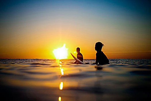 冲浪,海洋,日落,时间