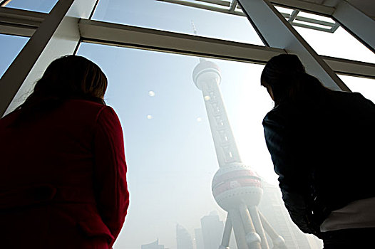 上海,十一月,商务人士,站立,正面,窗户,珍珠,塔,中国,一个,上面,魅力