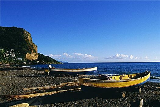 渔船,排列,海岸,马提尼克岛