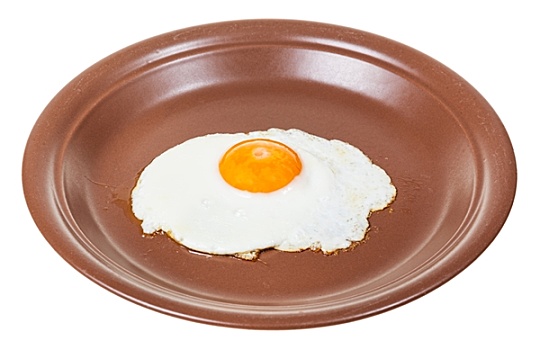 煎鸡蛋,褐色,盘子,隔绝,白色背景