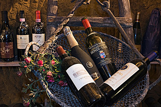 老,葡萄酒,瓶子,地窖,锡耶纳,托斯卡纳,意大利,欧洲