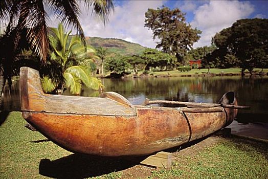 夏威夷,考艾岛,威陆亚,木质,独木舟,湖,热带天堂