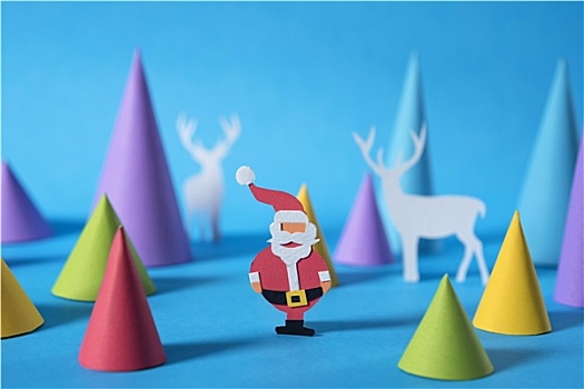 圣诞节,彩色,圣诞老人,驯鹿,剪纸,卡片