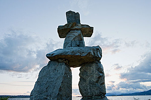 因纽石刻,英吉利湾,黄昏,温哥华,不列颠哥伦比亚省,加拿大