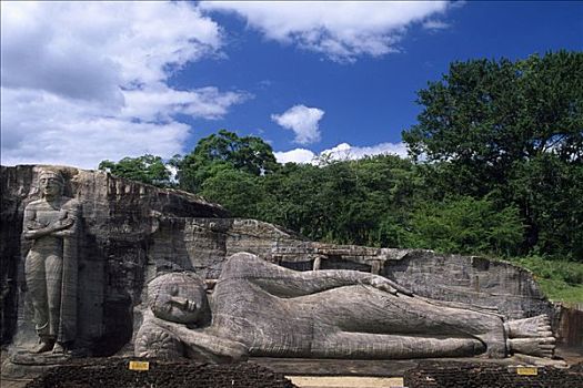 卧佛,雕塑,伽尔寺,波隆纳鲁沃,斯里兰卡,南亚