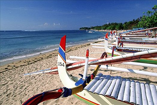 印度尼西亚,巴厘岛,沙努尔,海滩,渔船,排列,条纹状