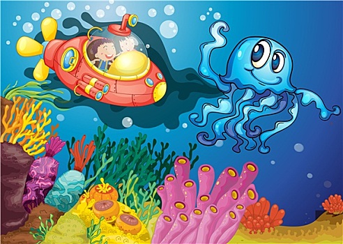 章鱼,儿童,潜水艇