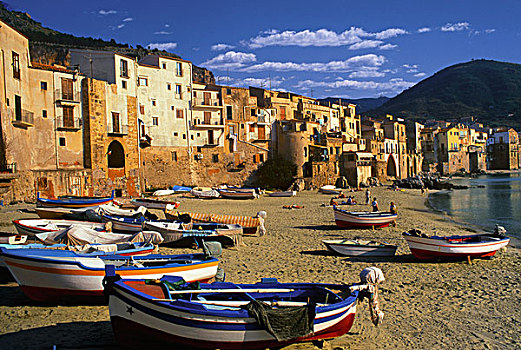 渔船,海滩,切法卢,西西里,意大利