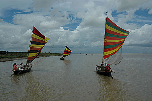 渔船,航行,河,孟加拉,九月,2007年