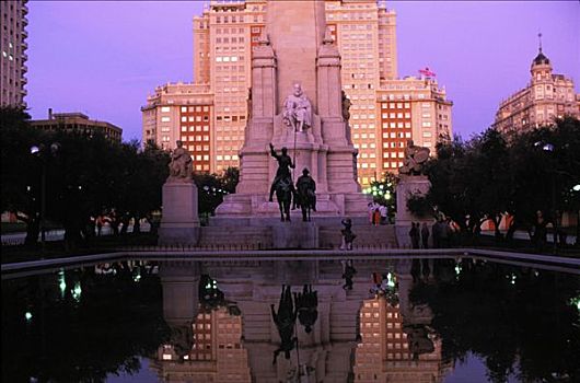 堂吉诃德,纪念建筑,马德里,西班牙,欧洲,反射,英雄
