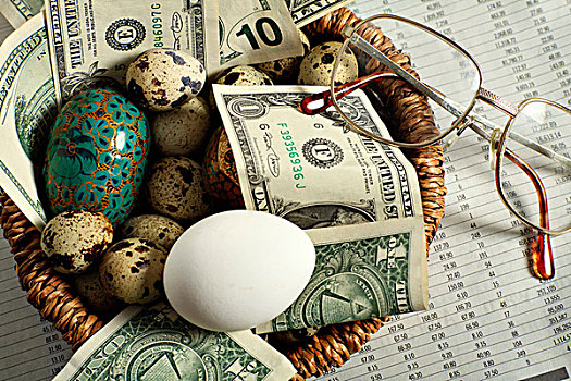 很多,不同,蛋,一个,篮子,一起,美元,眼镜,清单,财务数据,时间,投资,危险,寻找,建议