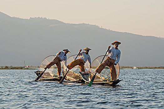 三个,腿,划船,渔民,茵莱湖
