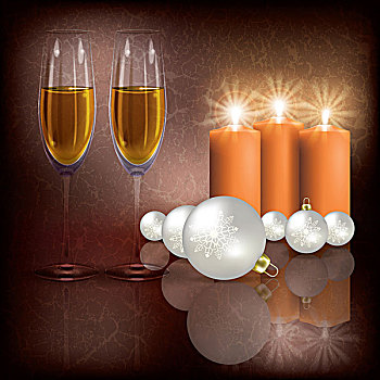 圣诞节,问候,香槟,蜡烛