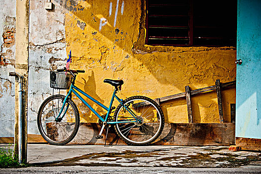 自行车,停放,墙壁,马来西亚
