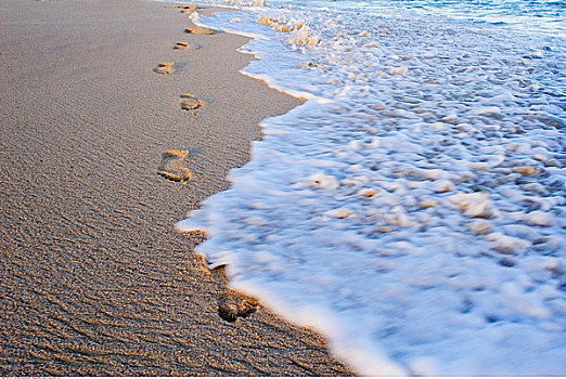 脚印,海滩,墨西哥
