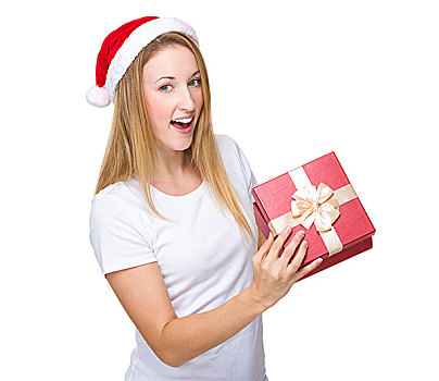 圣诞节,女人,看,礼物,盒子