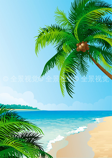 椰树_树_矢量_插画_热带_海岸_竖图_图片素材