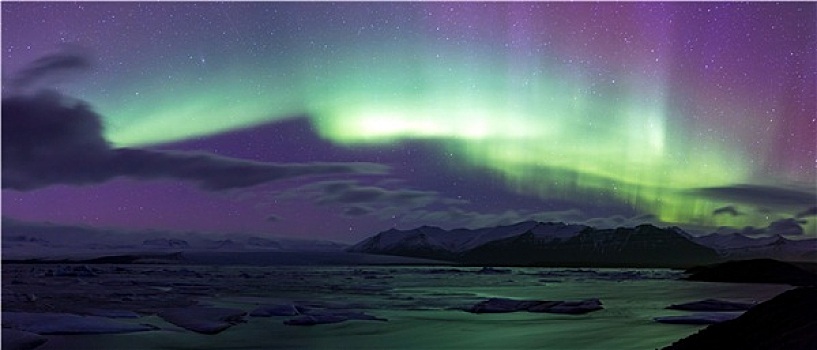 北极光,杰古沙龙湖,冰河