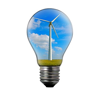 替代能源,概念,电灯泡,风车,发电机,室内