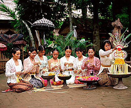 印度尼西亚,巴厘岛,女人,女孩,传统服装,制作,插花