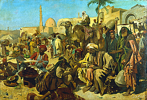 市场,开罗,迟,19世纪,艺术家