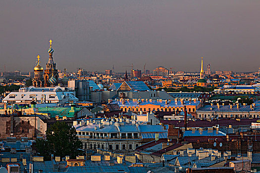 俄罗斯,圣彼得堡,中心,城市风光,圣徒,大教堂,黃昏