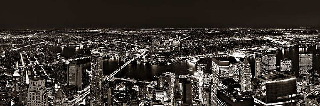 屋顶,夜晚,全景,风景,纽约,市区,城市,摩天大楼