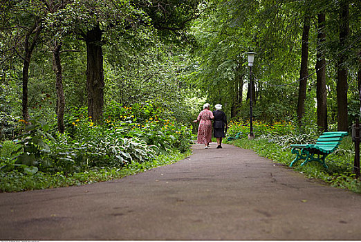 女人,走,公园,圣彼得堡,俄罗斯