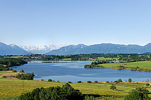 风景,湖,阿尔卑斯山,陆地,区域,上巴伐利亚,巴伐利亚,德国,欧洲