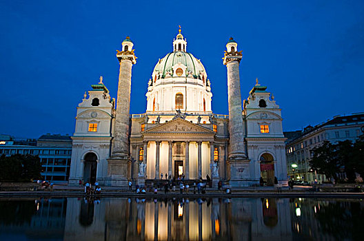 卡尔教堂,教堂,夜晚,维也纳,奥地利,欧洲