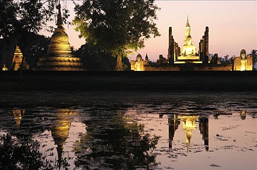 玛哈泰寺,庙宇,世界遗产,佛像,素可泰,泰国,亚洲