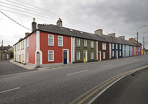 爱尔兰,基尔肯尼郡,基尔肯尼,排,彩色,房子