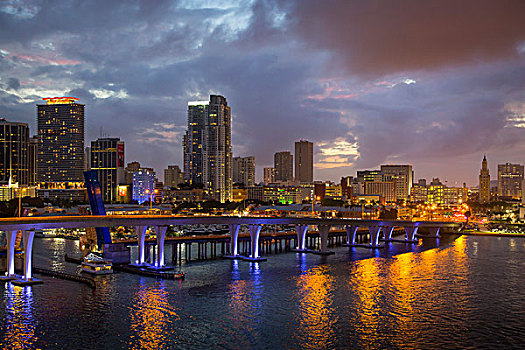 黎明,上方,港口,建筑,迈阿密,佛罗里达,美国