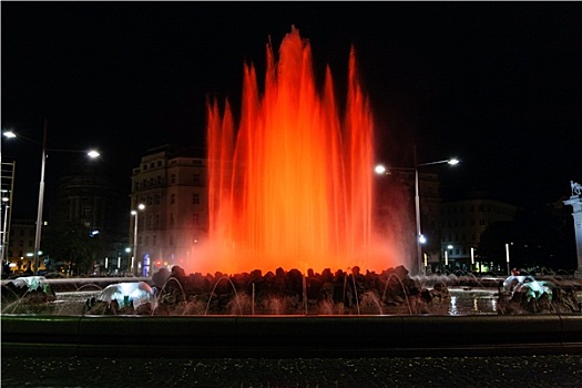 红色,喷泉,广场