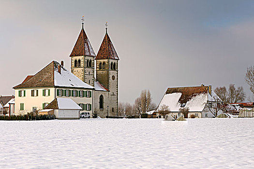 教堂,冬天,岛屿,巴登符腾堡,德国,欧洲