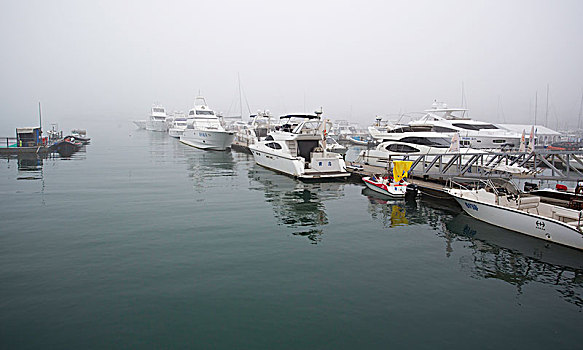 晨雾中的游船码头