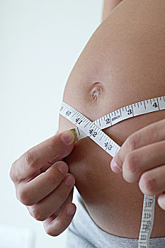 孕妇,测量,腹部,卷尺,局部