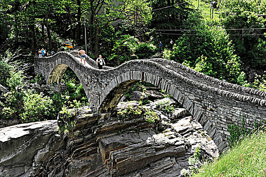 石桥,上方,河,山谷,提契诺河,瑞士,欧洲
