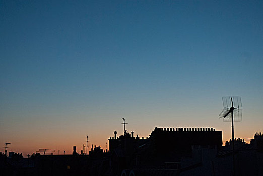屋顶,日落,巴黎