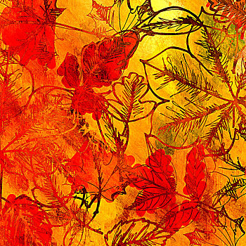 艺术,秋叶,背景,红色,黄色,褐色,彩色
