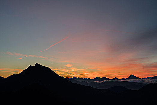 上升,日出,巴伐利亚阿尔卑斯山,上巴伐利亚,巴伐利亚,德国