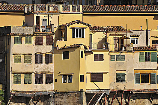 桥,维奇奥桥,房子,特写,阿尔诺河,佛罗伦萨,意大利