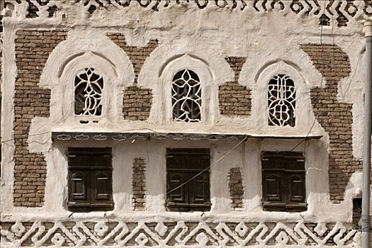 房子,砖,粘土,窗户,装饰,历史,中心,世界遗产,也门,中东